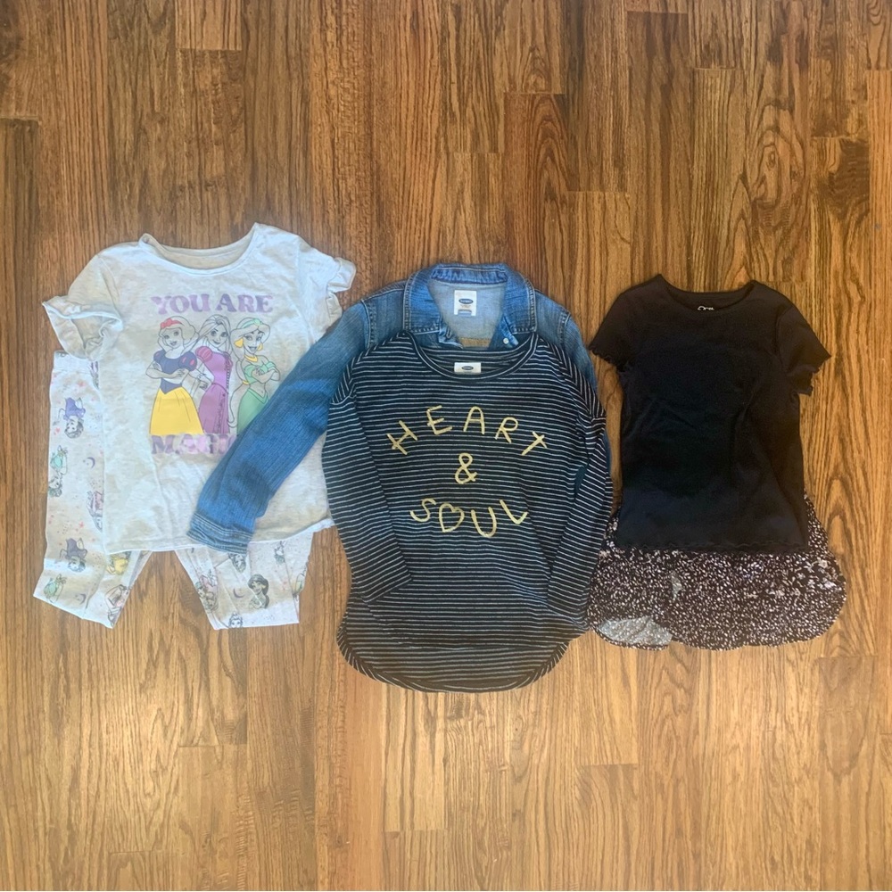 Lot of little girls clothes size 7/8, denim jacket, Disney princess outfit &more